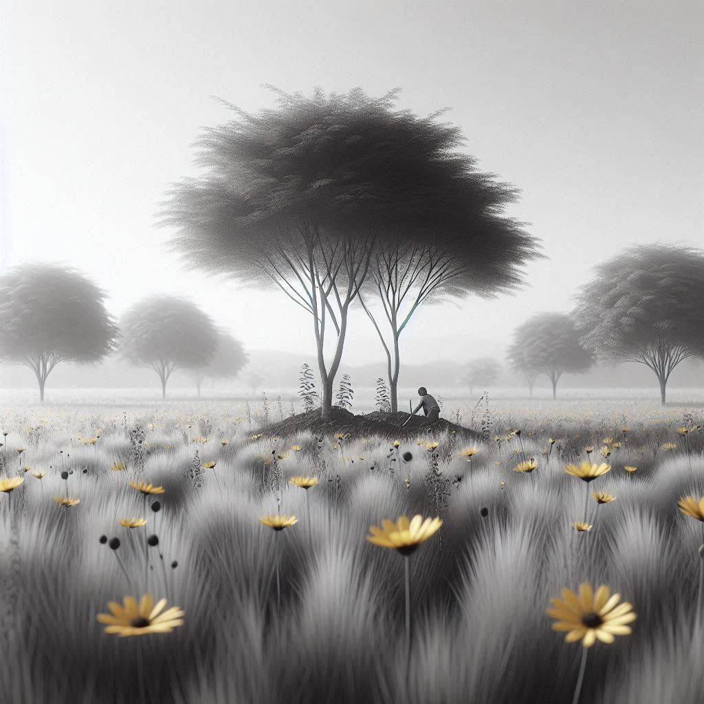 AI generated image from tree in flower field